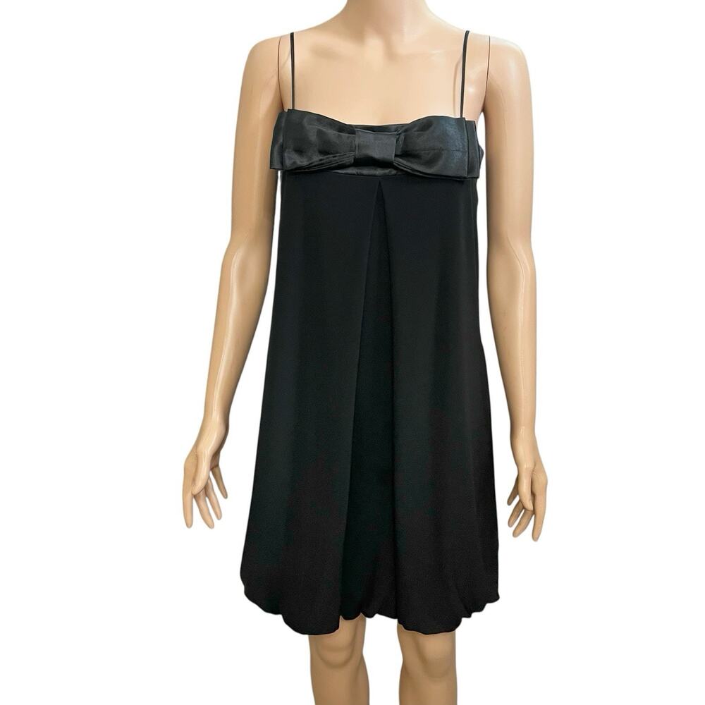 Y2K Windsor Bubble Hem Mini Slip Dress XS Bow Party Holiday Prom Black Formal